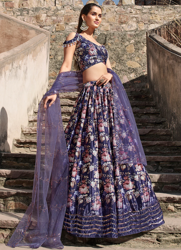 Blush Purple Embroidered Floral Printed Georgette Lehenga Choli